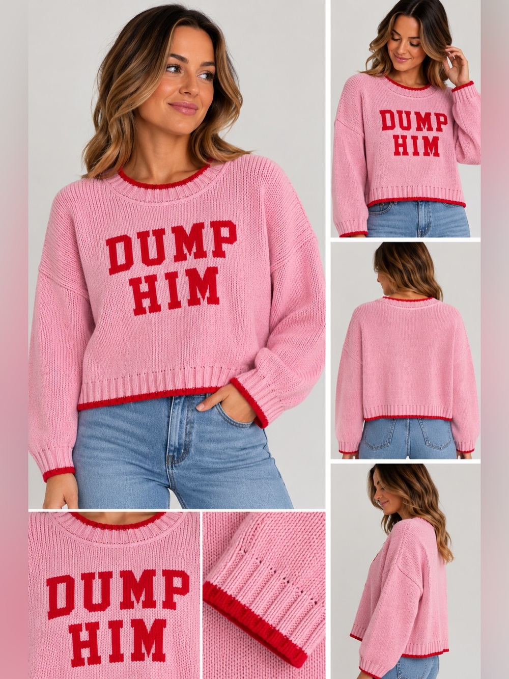 DUMP HIM Pink Crewneck Sweater